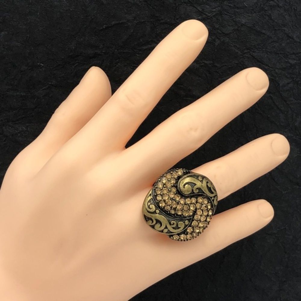 Gold Rhinestone Statement Cocktail Stretch Ring